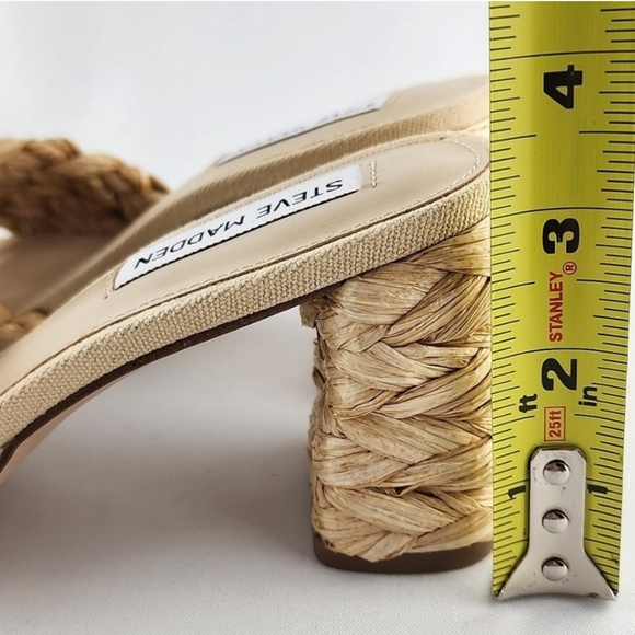 STEVE MADDEN Laveda Woven Natural Slip On Sandals Block Heel Square Toe Sz 6.5M - Picture 12 of 12